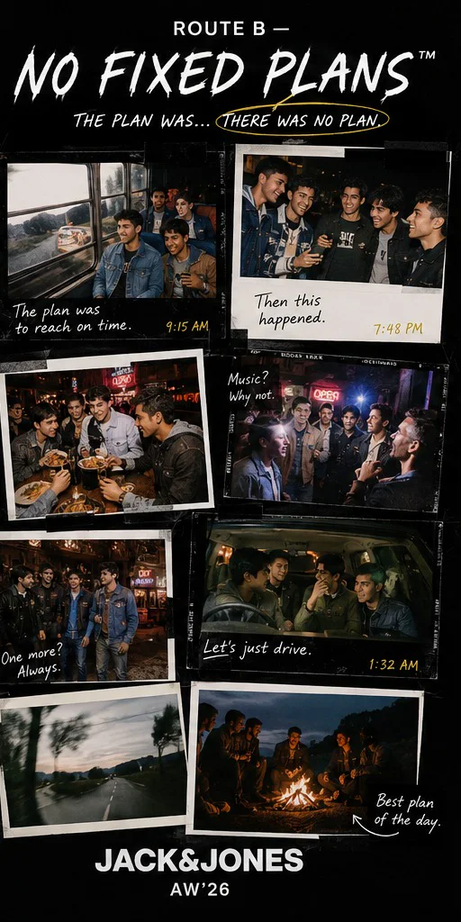 Route B system column — scrapbook layout with polaroids and timestamps